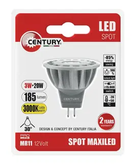 LED žárovky CENTURY LED spot MAXILED 3W 12VDC/AC MR11 3000K 185Lm 30d pr.35x38mm IP20 BL