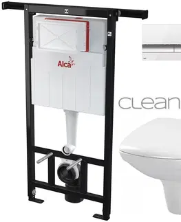 WC sedátka ALCADRAIN Jádromodul předstěnový instalační systém s bílým/ chrom tlačítkem M1720-1 + WC CERSANIT CLEANON CARINA  + SEDÁTKO AM102/1120 M1720-1 CA1