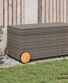 Zahradní úložné boxy Zahradní úložný box s kolečky šedý 190 l polyratan