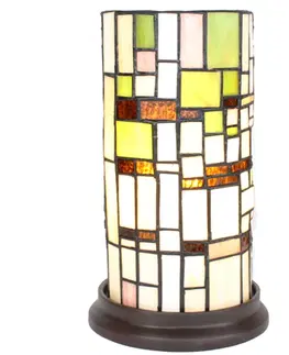 Svítidla Béžovo-zelená válcovitá stolní Tiffany lampa - Ø 15*26 cm E14/max 1*40W Clayre & Eef 5LL-6300