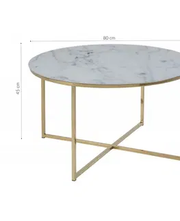 Konferenční stolky Actona Konferenční kulatý stolek Alisma 2 mramor bílý/zlatá