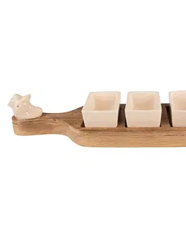 Mísy a misky Servírovací keramické  misky na dřevěném prkénku Chick Bei - 35*9*7 cm Clayre & Eef 65111