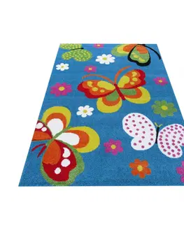 Dětské koberce Dětský koberec s motýlky v modré barvě Šířka: 200 cm | Délka: 290 cm