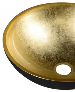 Umyvadla SAPHO MURANO BLACK-GOLD skleněné umyvadlo na desku, průměr 40cm, černá/zlatá AL5318-77