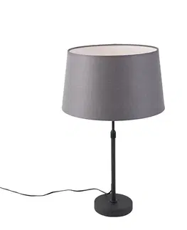 Stolni lampy Stolní lampa černá s lněným odstínem šedá 35 cm nastavitelná - Parte