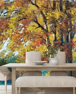 Tapety příroda Tapeta malované stromy v barvách podzimu