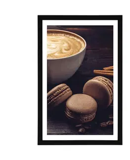 S kuchyňským motivem Plakát s paspartou káva s čokoládovými makronky