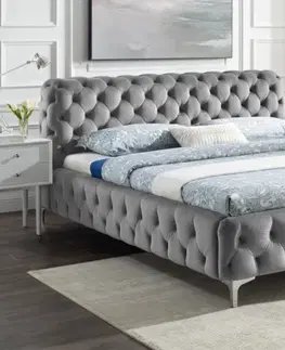 Luxusní a stylové postele Estila Chesterfield čalouněná manželská postel Modern Barock s šedým sametovým potahem 160x200