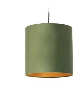 Zavesna svitidla Závěsná lampa s velurovým odstínem zelené se zlatem - Combi