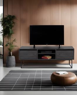 TV stolky Televizní stolek ARMANDO 140 cm, tmavě hnědá/černá