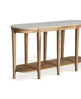 Designové a luxusní konzolové stolky Estila Luxusní konzolový stolek Adis v koloniálním stylu z masivního dřeva v hnědé barvě s bílou mramorovou deskou 140 cm
