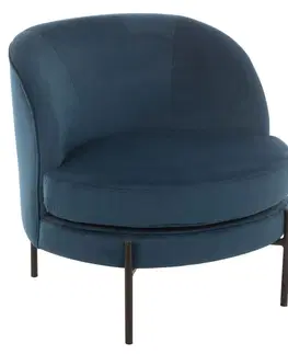 Křesla Modré sametové kulaté křeslo Lounge chair Jammy Blue - 71*67*66cm J-Line by Jolipa 15409