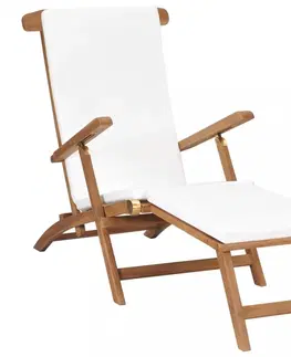 Zahradní lehátka Polohovací židle s poduškou krémově bílá masivní teakové dřevo