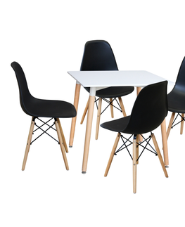 Jídelní sety Jídelní set FARUK, stůl 80x80 cm + 4 židle, bílý/černý