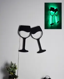 Nástěnné dekorace Nástěnná dekorace WINE GLASSES s LED osvětlením zelená