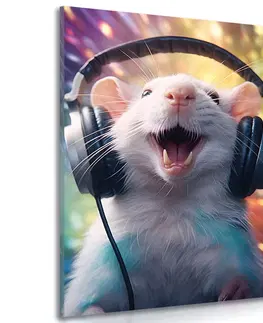 Obrazy párty zvířata se sluchátky Obraz potkan se sluchátky