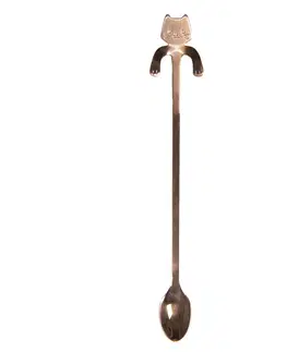 Příbory Úzká dlouhá lžička s kočičkou - bronzová - 3*20 cm Clayre & Eef 64451RG