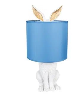 Lampy Bílá stolní lampa králík s modrým stínidlem Rabbi - Ø 20*43 cm E27/max 1*60W Clayre & Eef 6LMC0013WBL