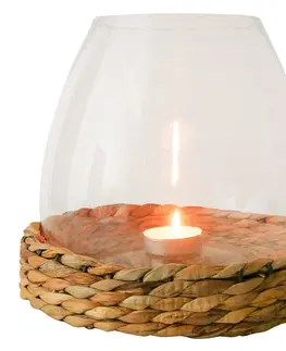Svícny Skleněný svícen/ váza Avril s pleteným podnosem z vodního hyacintu - Ø 28*26cm Mars & More LAWVS26