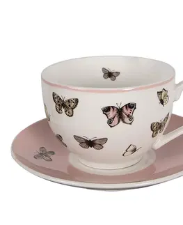 Hrnky a šálky Porcelánový šálek s podšálkem s motýlky Butterfly Paradise - 12*9*6 cm / Ø14*2 cm / 200 ml Clayre & Eef BPDKS