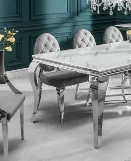 Designové a luxusní jídelní stoly Estila Luxusní skleněný mramorový jídelní stůl Modern Barock s chromovými nohami v barokním stylu 180cm