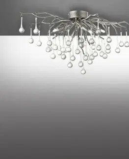 Designová stropní svítidla PAUL NEUHAUS Závěsná lampa lustr, stříbrná, skleněné přívěsky, pěkná hra světla PN 8090-55