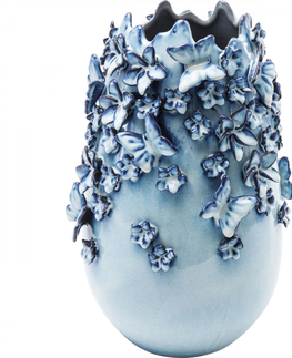 Kameninové vázy KARE Design Modrá kameniková váza Butterflies 35 cm