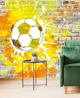 Samolepící tapety Samolepící tapeta fotbalový míč na cihlové zdi