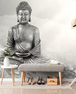 Černobílé tapety Tapeta černobílý Budha v meditující poloze