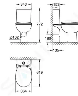 Záchody GROHE Bau Ceramic WC kombi set s nádržkou a sedátkem softclose, rimless, alpská bílá 39604000