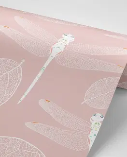 Samolepící tapety Samolepící tapeta létající vážky v růžovém