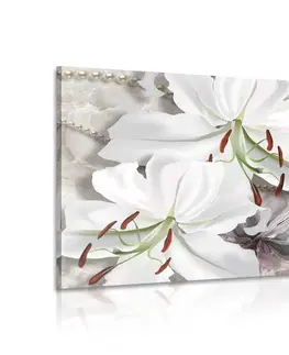 Obrazy květů Obraz bílá lilie s perlami