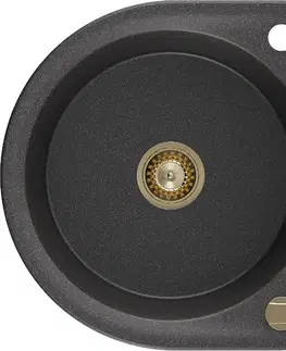 Sifony k pračkám MEXEN/S Kevin granitový dřez 1 s odkapávačem 586x458 mm, černá kropenatá, + zlatý sifon 6517581005-76-G