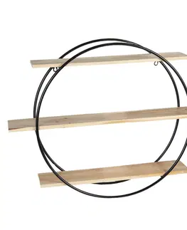 Regály a poličky Kulatý kovový nástěnný stojan Circle s poličkami - 80*16*60 cm Clayre & Eef 50467