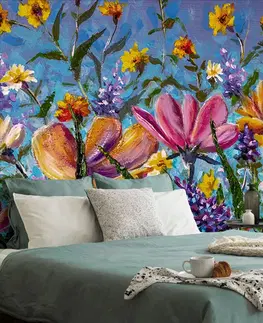 Tapety s imitací maleb Tapeta barevné květiny na louce
