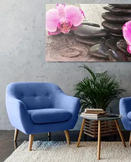 Obrazy Feng Shui Obraz orchidej a Zen kameny na dřevěném podkladu