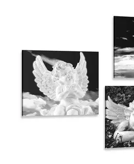 Sestavy obrazů Set obrazů andílky v černobílém provedení