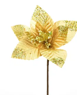 Vánoční dekorace Vánoční květina Ponsettie třpytivá, 25 x 30 cm, zlatá