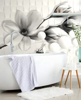 Samolepící tapety Samolepící tapeta černobílá magnolie s abstraktními prvky