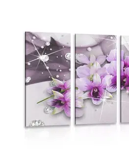 Obrazy květů 5-dílný obraz fialové květy na abstraktním pozadí