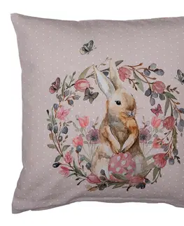 Dekorační polštáře Béžový bavlněný povlak na polštář s králíčkem Happy Bunny  - 40*40 cm Clayre & Eef HBU21