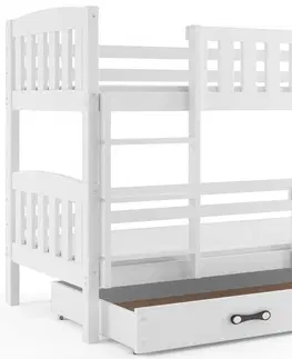 Dětské pokoje Expedo Patrová postel FLORENT 2 + úložný prostor + matrace + rošt ZDARMA, 90x200, bílý, bílá