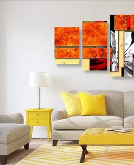 Abstraktní obrazy 5-dílný obraz oranžová květinová abstrakce