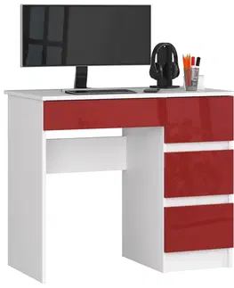 Psací stoly Ak furniture Psací stůl A-7 90 cm bílý/červený pravý