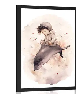 Zasněná zvířátka Plakát zasněný chlapeček s delfínem