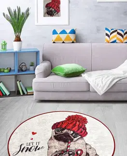 Koberce a koberečky Conceptum Hypnose Kulatý koberec Let It Snow 100 cm hnědý/červený