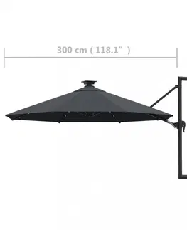 Zahradní slunečníky a doplňky Nástěnný slunečník s LED světly Ø 300 cm látka / kov Dekorhome Černá