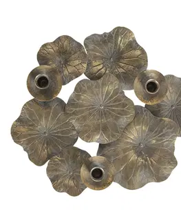 Svícny Bronzový antik kovový svícen na úzké svíčky s leknínovými květy - 46*37*11 cm Clayre & Eef 6Y4019
