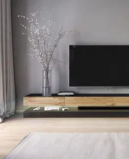 TV stolky Vivaldi TV stolek Fly 280 cm s LED osvětlením černý mat/dub wotan