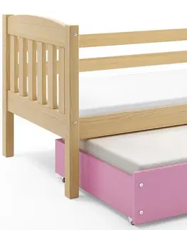 Postele BMS Dětská postel KUBUŠ 2 s přistýlkou | borovice Barva: Borovice / růžová, Rozměr: 200 x 90 cm